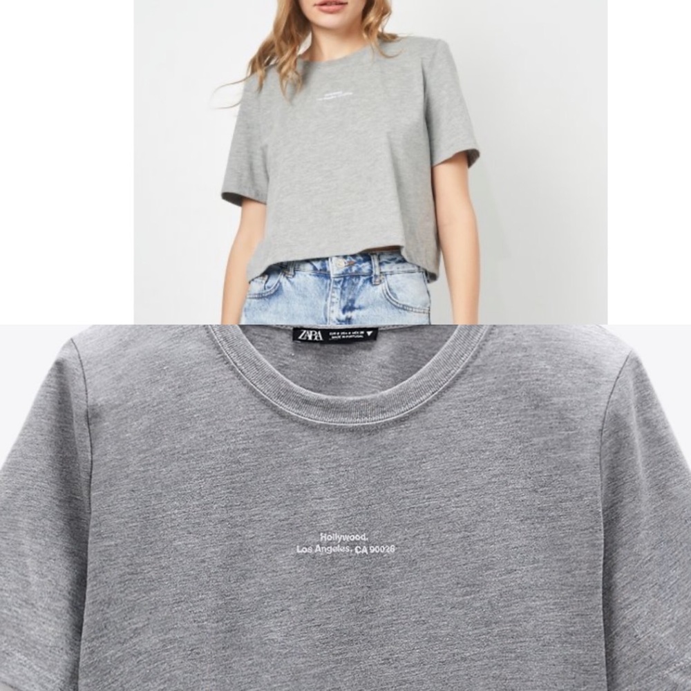 Zara Hollywood Los Angeles California Shoulder Pad Cropped Oversized T-shirt